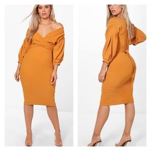 NEW Boohoo Off the shoulder wrap bodycon dress